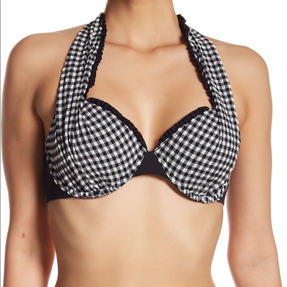 A. Che black gingham halter bikini top 38D 36DD